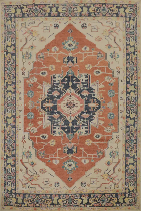 Large Orange Wool Oushak Vegetable Dye Area Rug 10x12