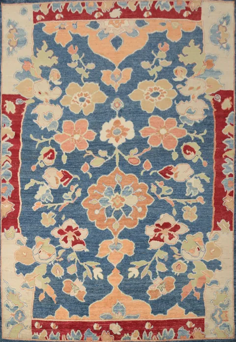 Floral Blue Handmade Oushak Vegetable Dye Area Rug 8x10