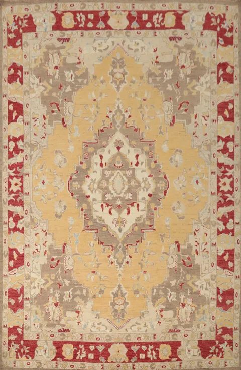 Traditional Turkish Rug in Earthy Tones with Rich Decorative Borders 9x12