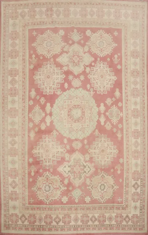 Handmade Geometric Kazak Vegetable Dye Area Rug 9x12