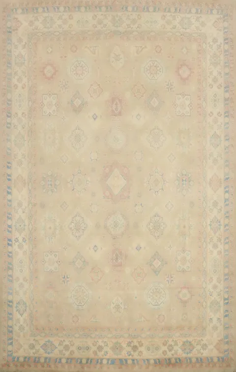 Sophisticated Soft-Hued Design Kazak Rug 9x12