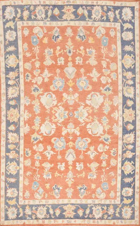 Vegetable Dye Floral Oushak Handmade Area Rug 7x10