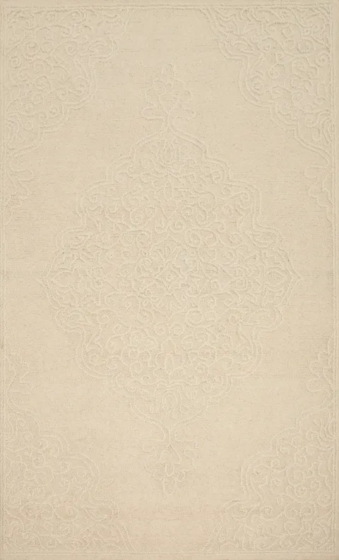 Refined Monochrome Wool Area Rug 5x8 with Intricate Pattern Details