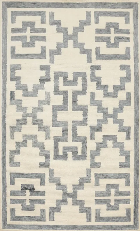 Symmetrical Design in Neutral Modern Area Rug 5x8
