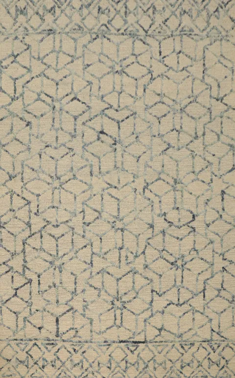 Geometric Delight: Modern Beige Hand tufted Rug 5x7