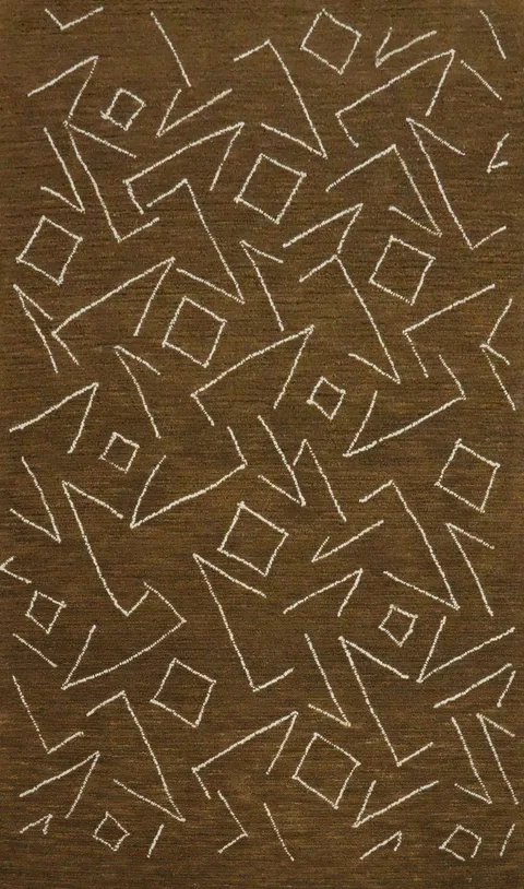 Modern Shapes on Earthy Brown Abstract Area Rug 5x8