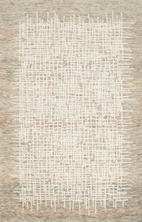 Contemporary Elegance: Beige and White Abstract Rug 5x7