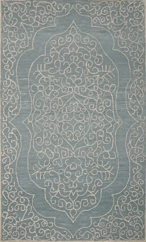 Chic Modern Area Rug 5x8 with Stunning White Arabesque Motifs