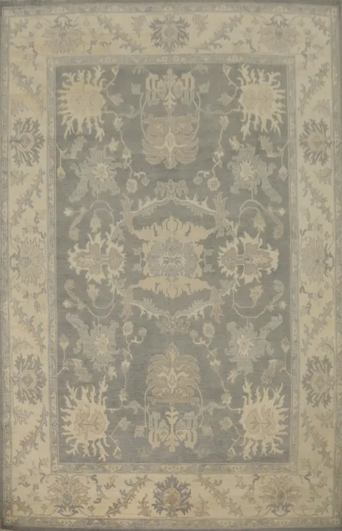 Timeless Gray Vintage-Style Rug with Luxurious Floral Patterns 9x12