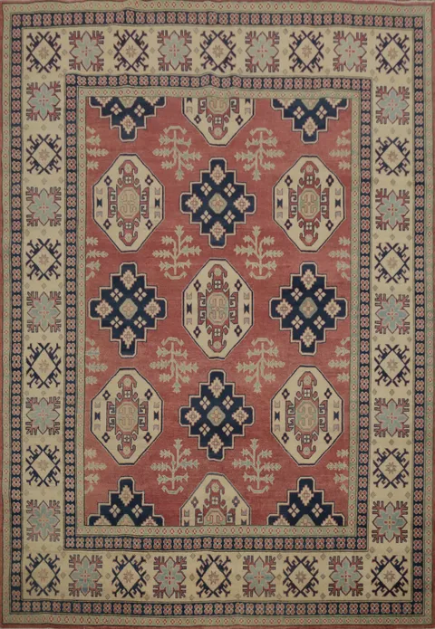 Vegetable Dye Kazak Geometric Wool Area Rug 8x10