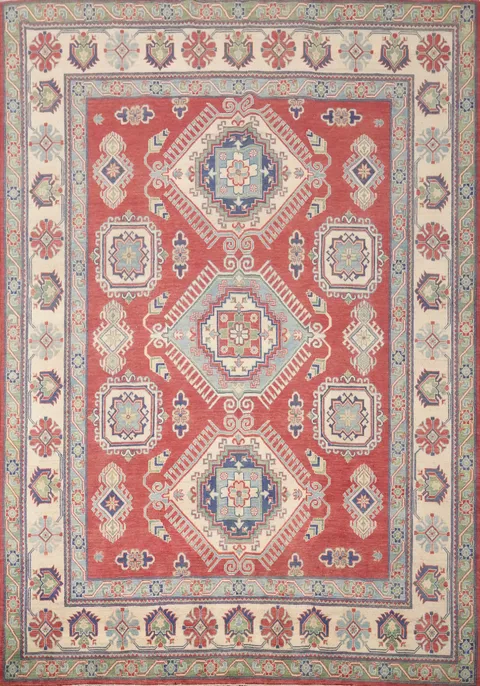 Red Geometric Kazak Vegetable Dye Area Rug 8x10
