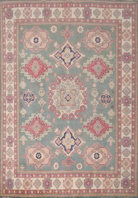 Vegetable Dye Kazak Wool Geometric Area Rug 8x10