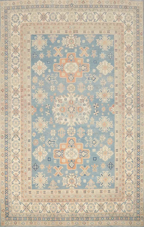 Classic Patterned Rug in Muted Blue and Beige Design 9x12