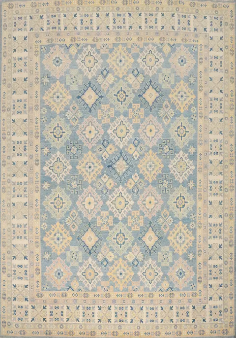Blue Geometric Kazak Vegetable Dye Area Rug 8x10