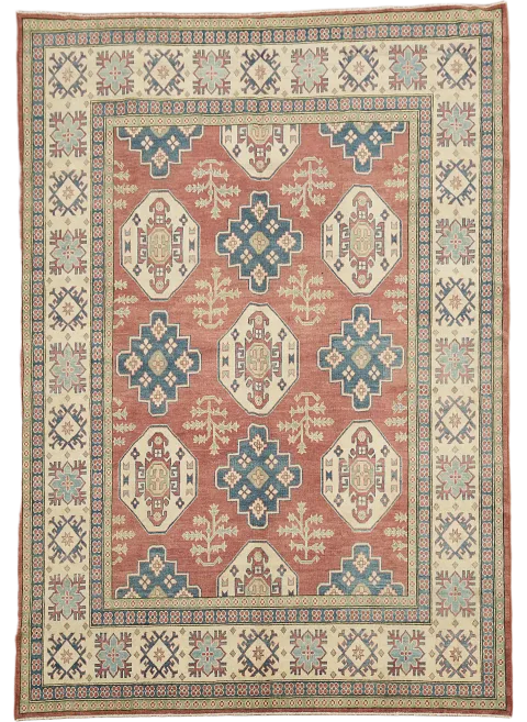Geometric Wool Kazak Vegetable Dye Area Rug 8x10