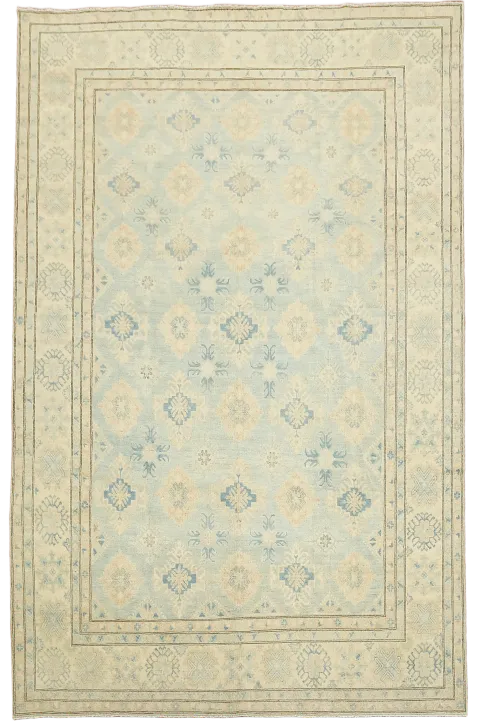 Luxurious Muted Blue and Beige Kazak Rug with Soft Pastel Tones 9x13