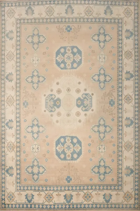 Elegant Beige and Blue Oriental Area Kazak Rug 9x12
