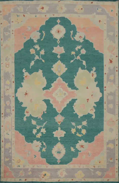Vegetable Dye Green Oushak Large Area Rug 9x12