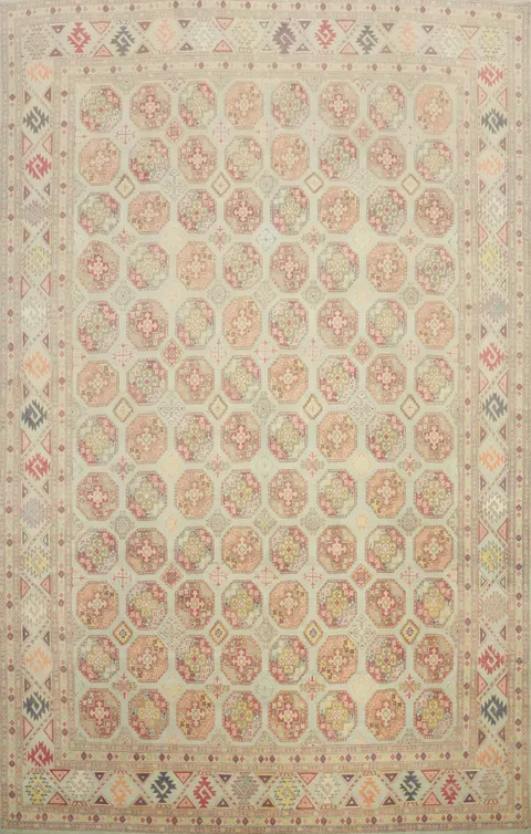 Elegant Pastel-Hued Rug with Timeless Medallion and Border Design 10x13