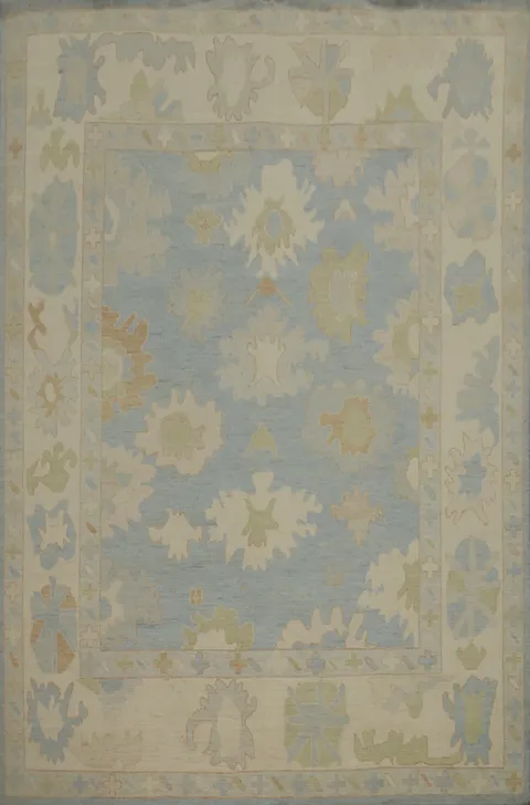 Vegetable Dye Blue Oushak Large Area Rug 9x12