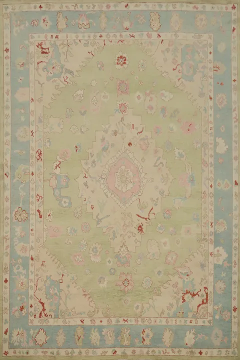 Light Green Medallion Oushak Vegetable Dye Area Rug 8x10