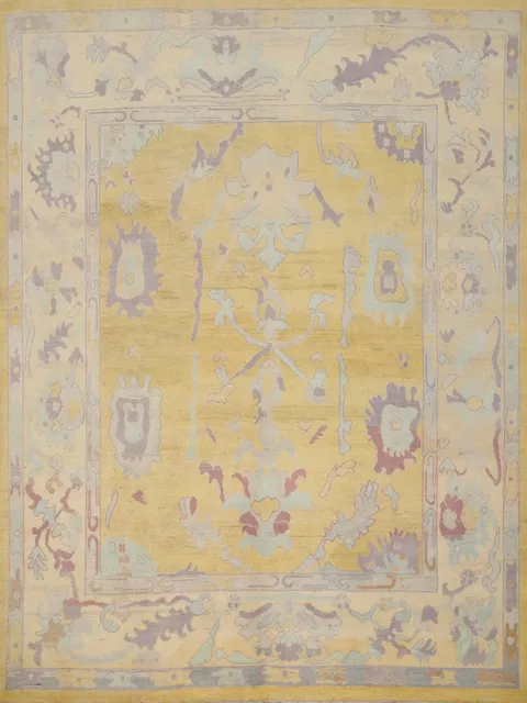 Gold Wool Oushak Vegetable Dye Area Rug 8x9