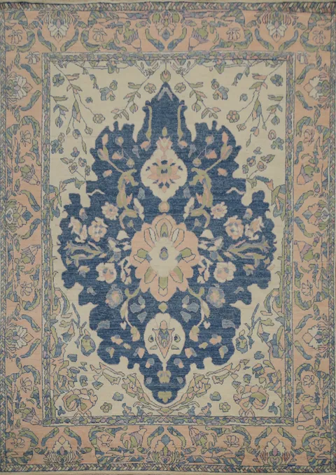 Handmade Blue Oushak Vegetable Dye Area Rug 8x10