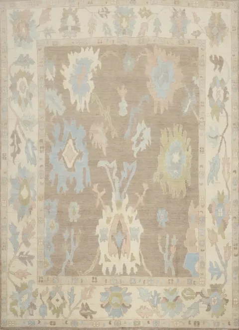 Vegetable Dye Brown Oushak Handmade Area Rug 8x9