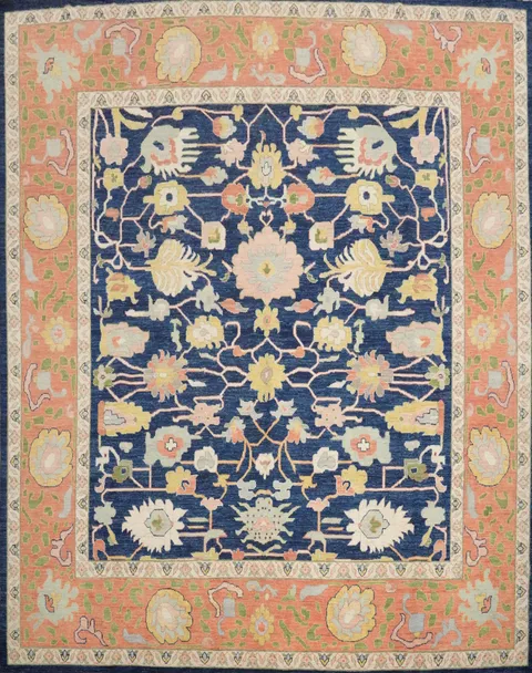 Vegetable Dye Oushak Blue Square Large Rug 12x12