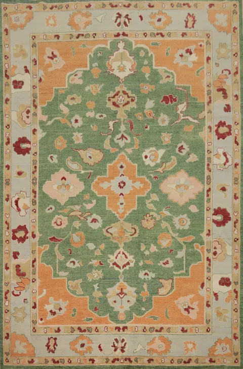 Green Wool Oushak Vegetable Dye Area Rug 8x11