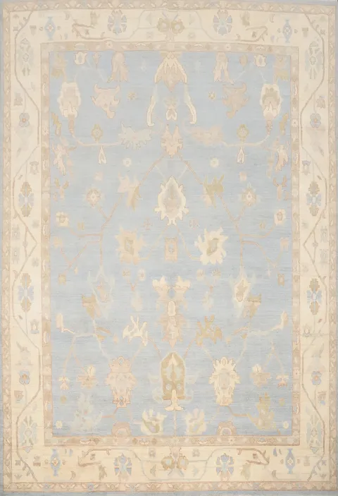 Light Blue Floral Oushak Vegetable Dye Area Rug 8x10