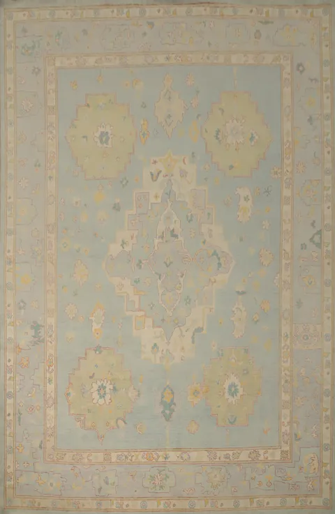 Muted Blue Oushak Vegetable Dye Area Rug 9x12
