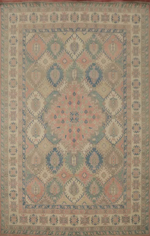 Geometric Wool Kazak Vegetable Dye Area Rug 9x12