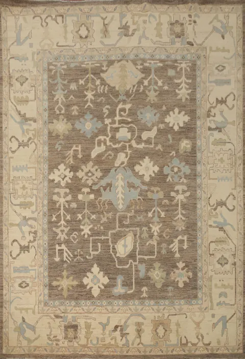 Brown Wool Oushak Vegetable Dye Area Rug 8x10