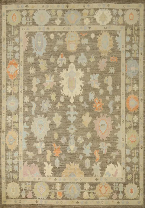 Brown Floral Wool Oushak Vegetable Dye Area Rug 8x10