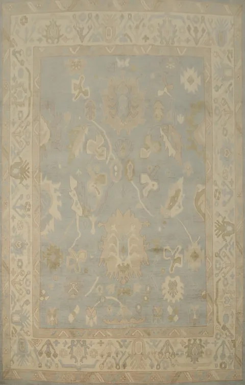 Ornate Beige and Blue Patterned Area Rug 9x12