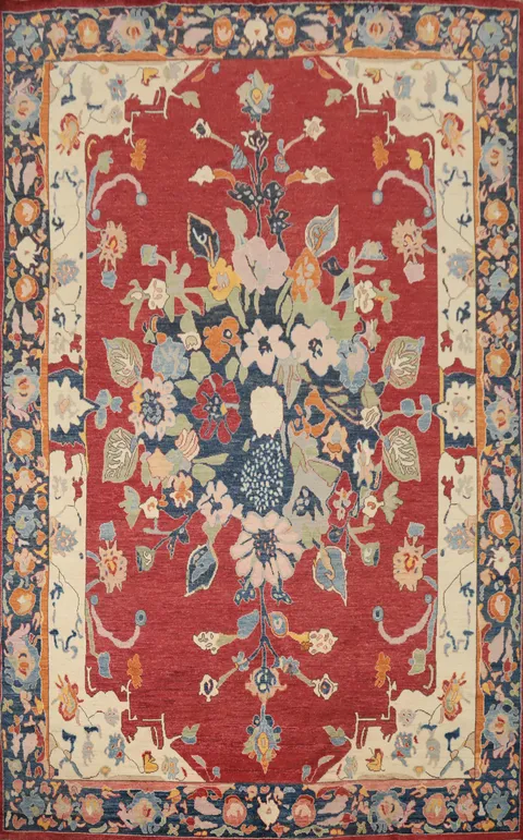 Red Floral Oushak Vegetable Dye Large Rug 10x14