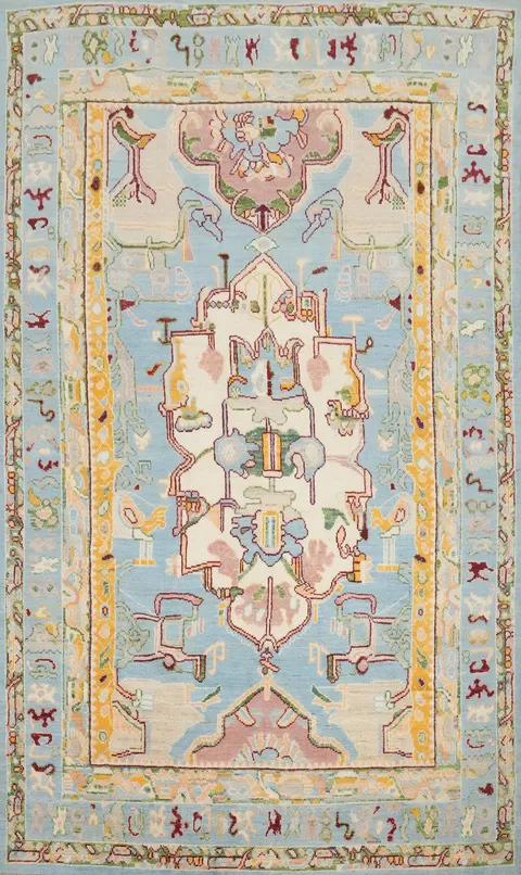 Light Blue Handmade Oushak Vegetable Dye Area Rug 6x9