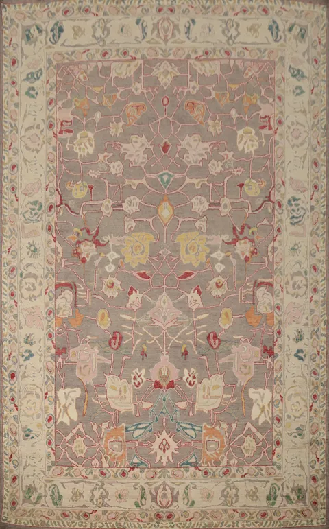 Charming Large Oushak Area Rug 10x14 with Soft Variegated Floral Details