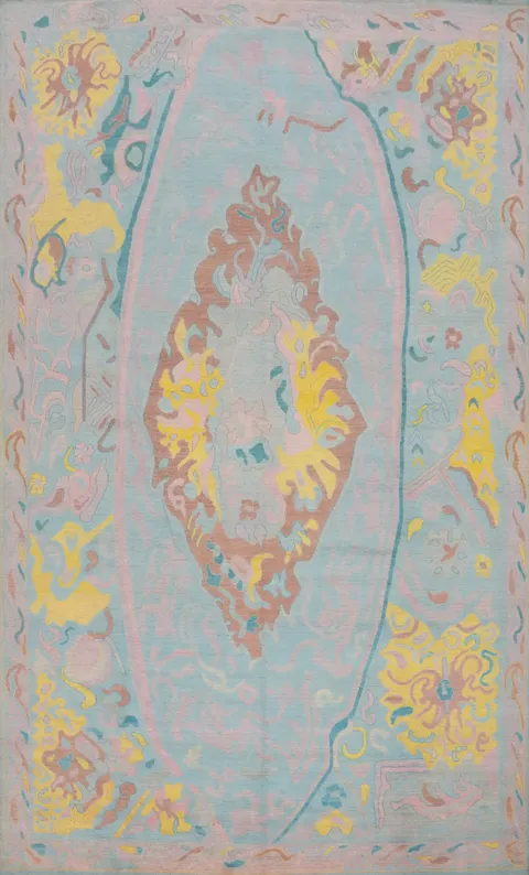 Vegetable Dye Light Blue/Pink Oushak Palace Rug 12x18