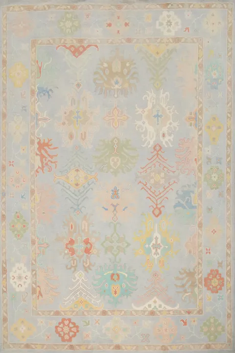 Pastel Vintage Rug wit Intricate Patterns 9x12