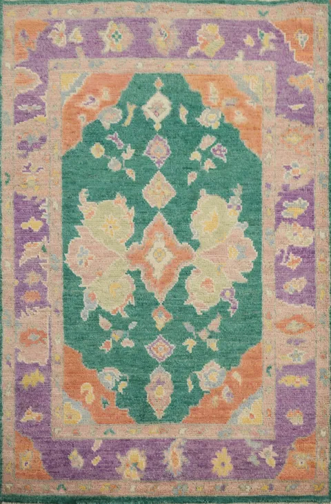 Handmade Green Wool Oushak Vegetable Dye Rug 3x4