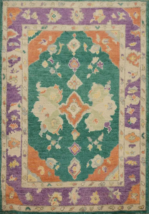 Green Wool Oushak Vegetable Dye Rug 3x4