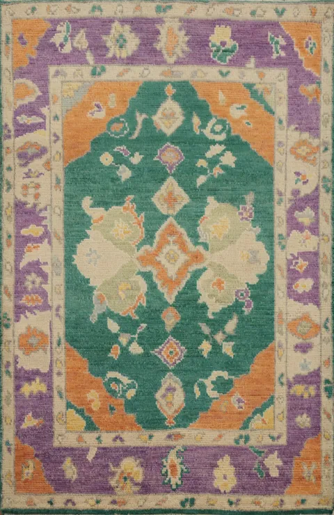 Vegetable Dye Oushak Green Handmade Rug 3x4