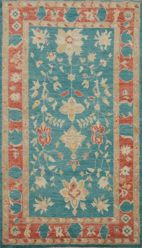 Vegetable Dye Green Oushak Oriental Rug 3x5