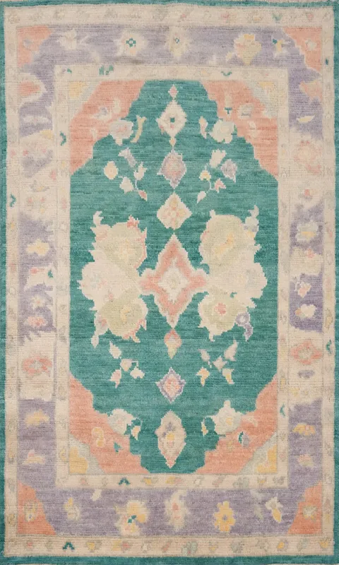 Vegetable Dye Oushak Green Wool Rug 3x4