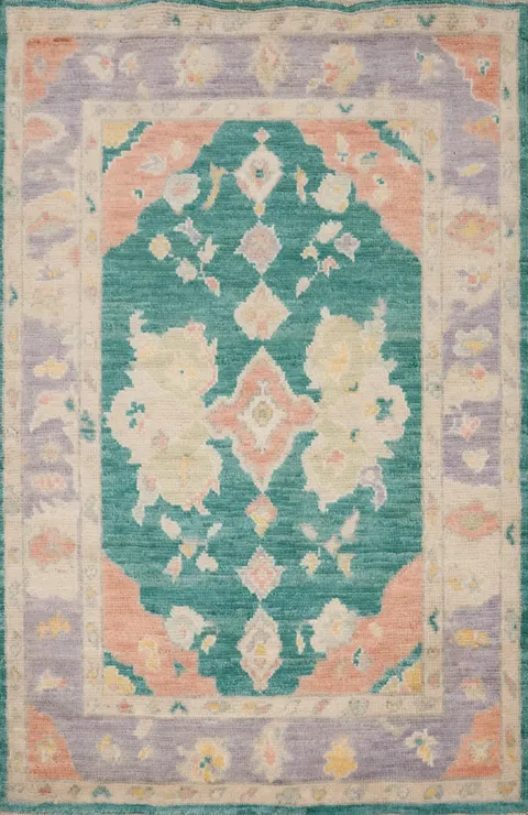 Handmade Green Oushak Vegetable Dye Rug 3x4