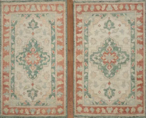 Set of 2 Handmade Oushak Vegetable Dye Rugs 2x3