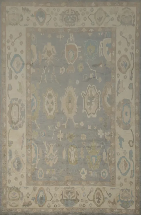 Vegetable Dye Oushak Gray Wool Large Rug 10x14
