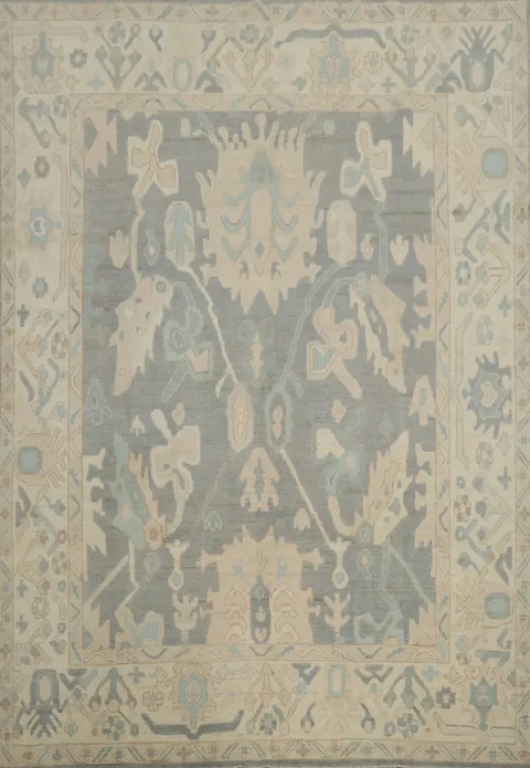 Gray Floral Wool Oushak Vegetable Dye Area Rug 8x10